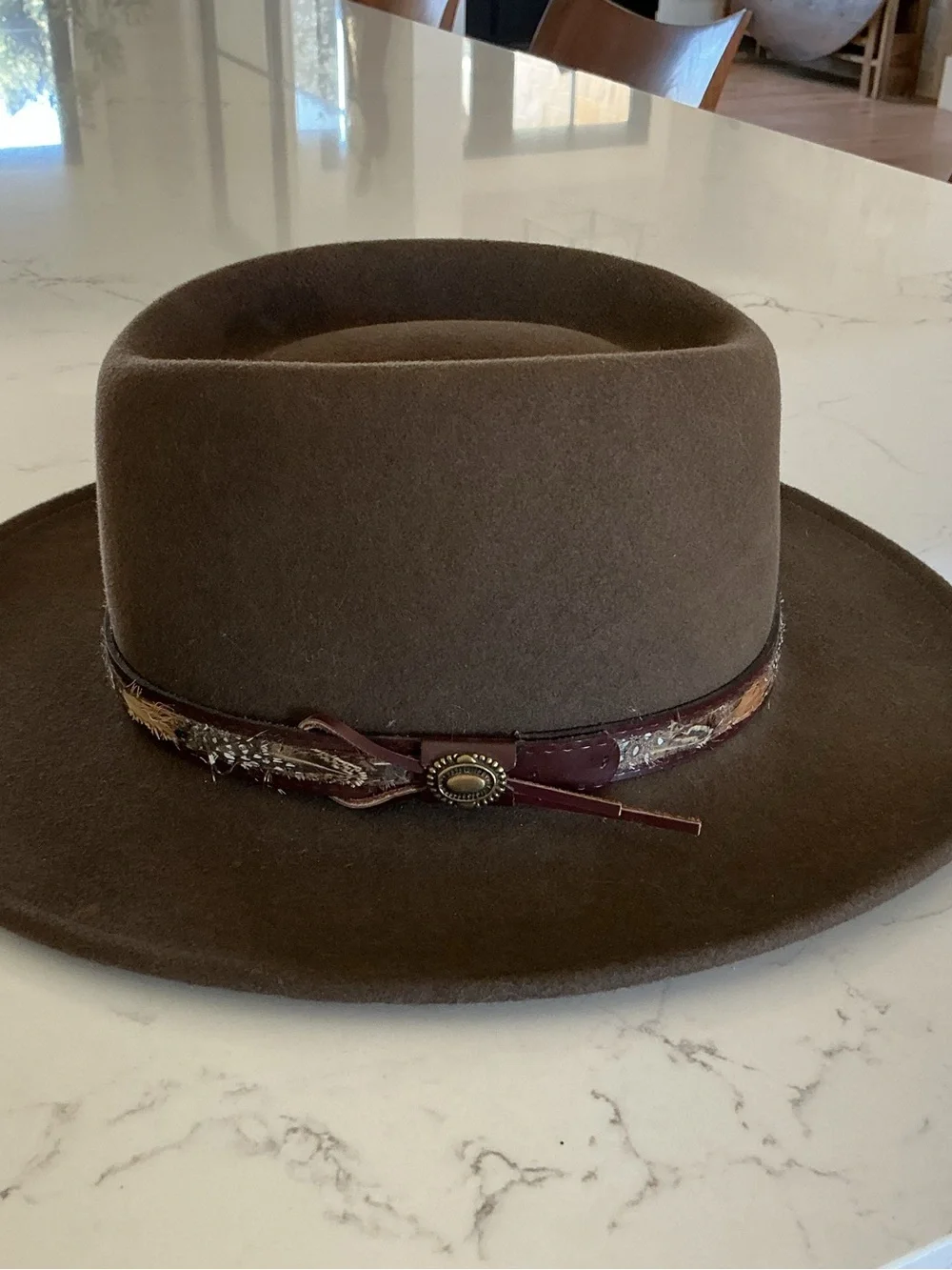 Beretta Life Felt 100% Wool Hat XL Made in USA Olive Brown Western Fedora EUC